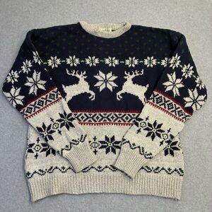 Vintage GreatLand Reindeer Sweater Mens Large Nordic Fair Isle USA Cotton